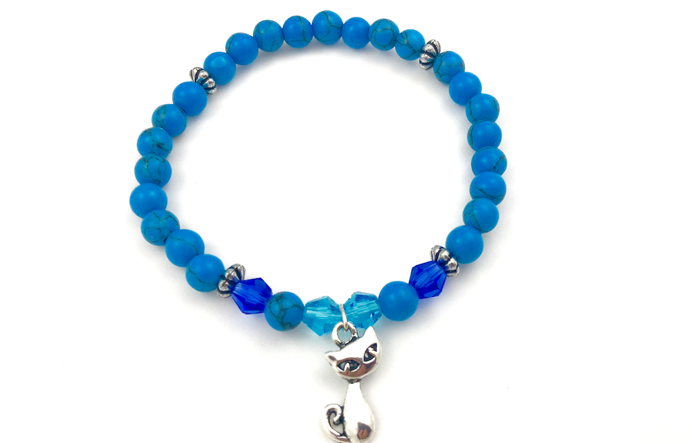 blue bracelet with cat charm
