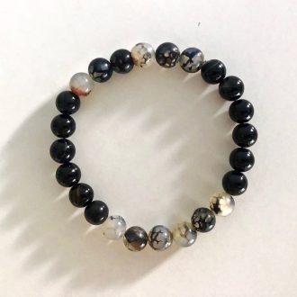black agate and blk and white dragon agate bracelet