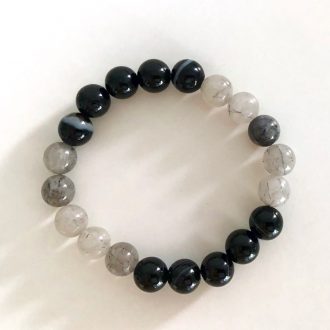 black agate and rutilated quartz bracelet
