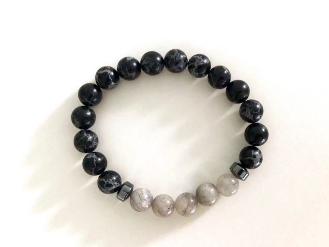 black imperial jasper & rutilated quartz bracelet