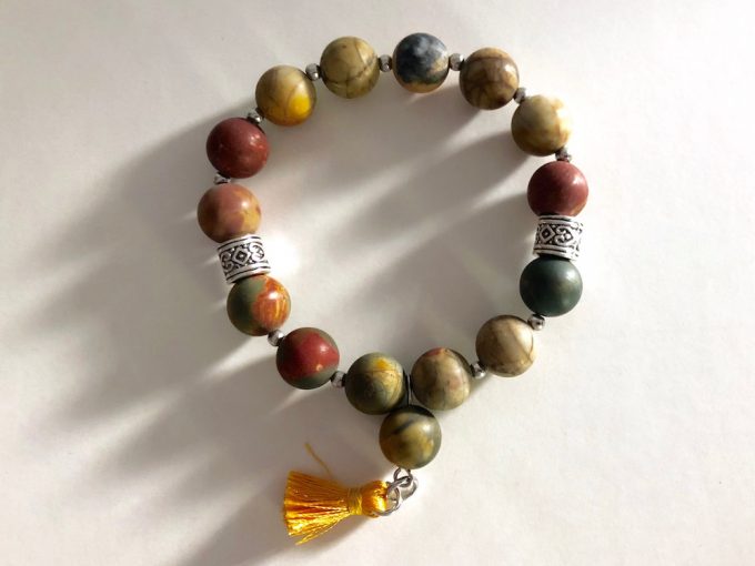 picasso jasper bracelet with gold tassel picasso jasper bracelet with gold tassel