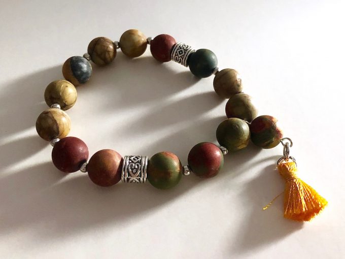 picasso jasper bracelet with gold tassel picasso jasper bracelet with gold tassel