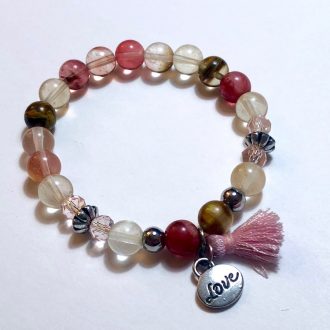 cherry quartz with love charm bracelet