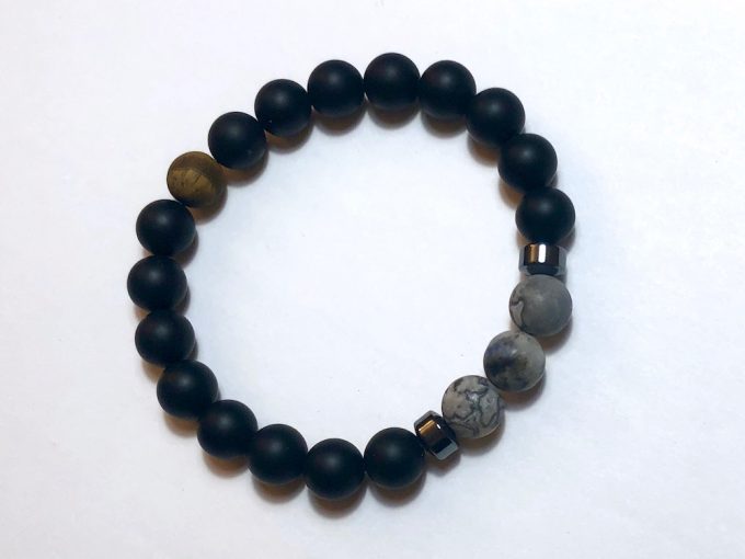 mapjasper-onyx-tiger map jasper, hematite and onyx bracelet
