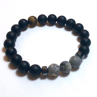 map jasper, hematite and onyx bracelet