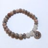 pink gray agate and jade bracelet with paw print