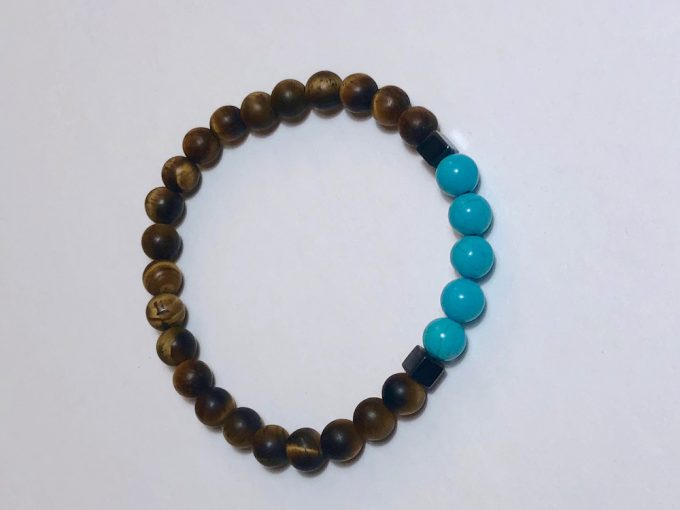 tigers-eye-turquoise tigers eye, turquoise and hematite bracelet